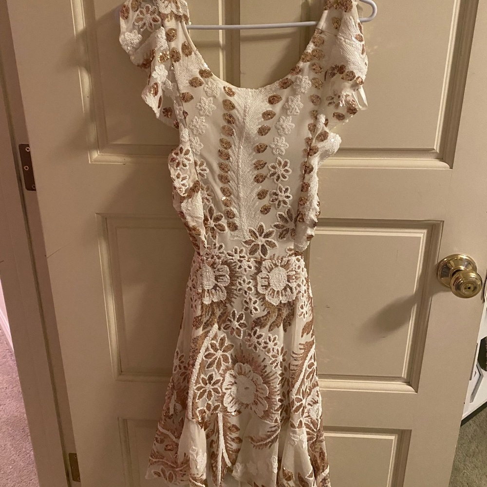 Open back sequin white and gold dress